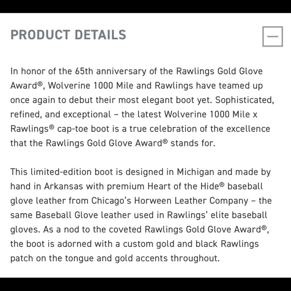 Wolverine 1000 Mile X Rawlings Gold Glove Award Cap-Toe Boot. - Picture 2 of 11
